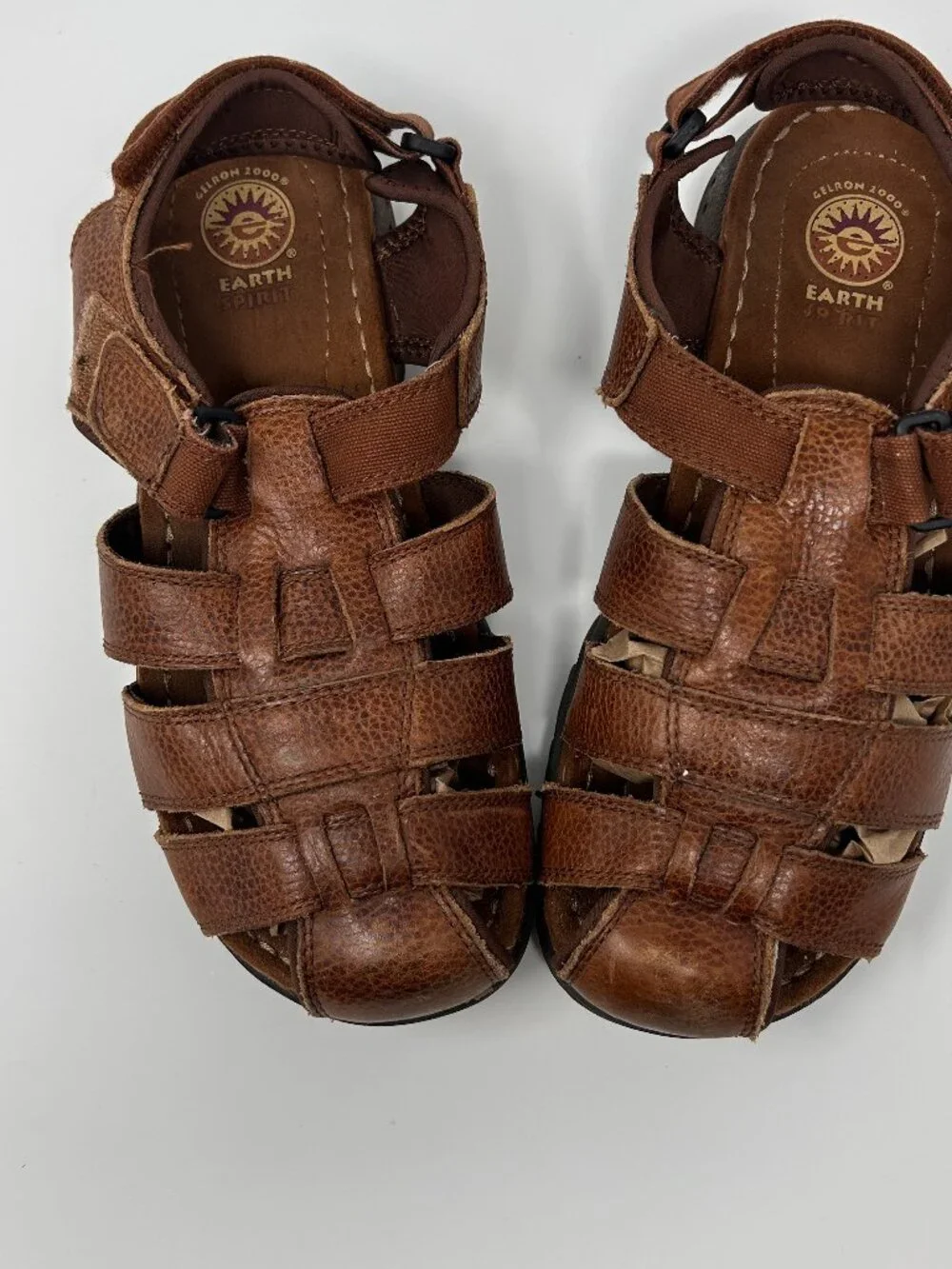 Earth Spirit Men's 9.5 Brown Leather Fisherman Sport Sandals Comfort Closed Toe
